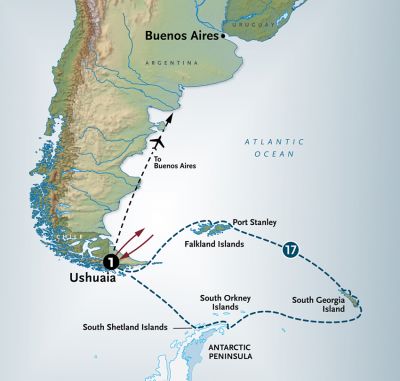 Map for Antarctica + South Georgia + Falklands aboard the <i>Ocean Victory</i>