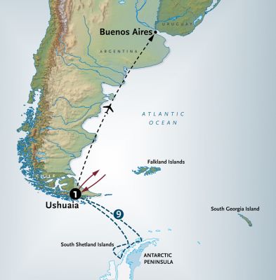 Map for Antarctica Peninsula + South Shetlands aboard the <i>Ocean Victory</i> or <i>Ocean Albatros</i>