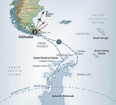 Map for Our President’s Holiday Expedition<br>Crossing the Antarctic Circle