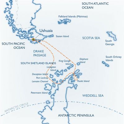Map for Antarctica + Weddell Sea Adventure aboard the classic <i>mv Ushuaia</i>