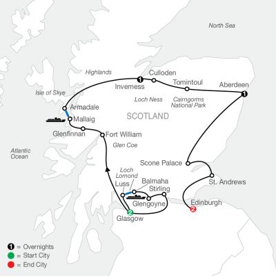Map for Bonnie Scotland 2024 - 7 Day Tour from Glasgow to Edinburgh