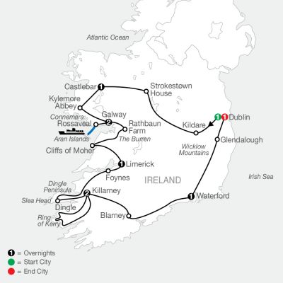Map for Emerald Isle 2024 - 10 Day Tour from Dublin to Dublin