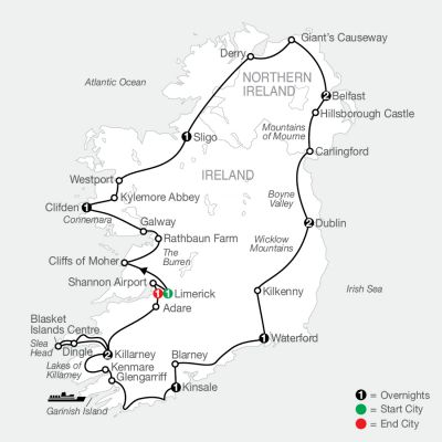 Map for Scenic Ireland 2024 - 13 Day Tour from Limerick to Limerick