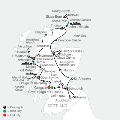 Map for Scottish Highlands & Islands 2024 - 14 Day Tour from Glasgow to Glasgow