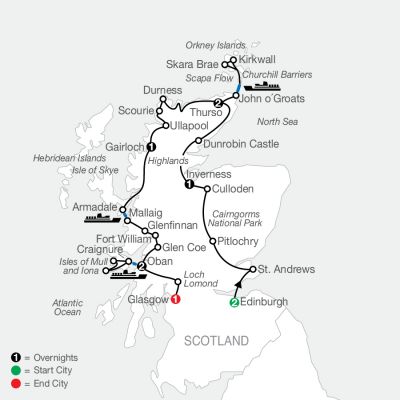 Map for Scottish Highland Fling 2024 - 10 Day Tour from Edinburgh to Glasgow