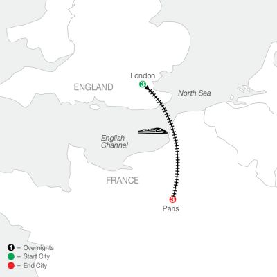 Map for London & Paris 2024 - 7 days from London to Paris