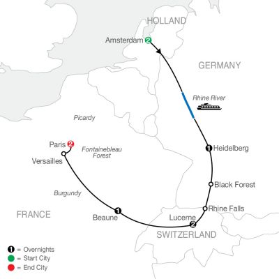 Map for European Sampler 2024 - 9 days from Amsterdam to Paris