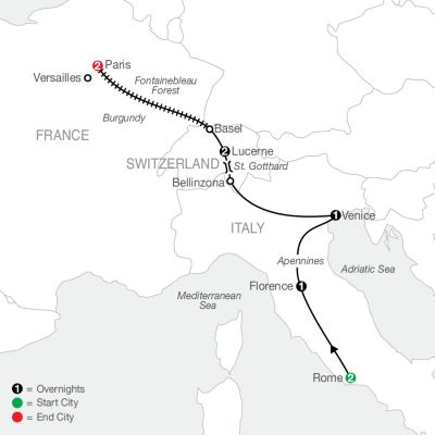 Map for Essential Europe 2024 - 9 days from Rome to Paris