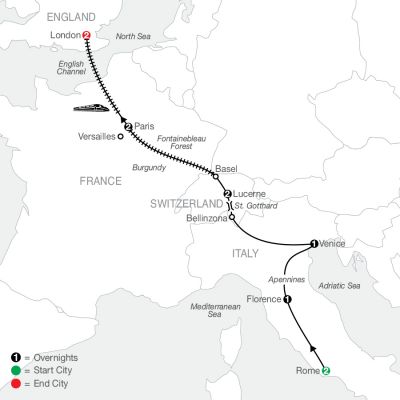 Map for Essential Europe with London 2024 - 11 days from Rome to London
