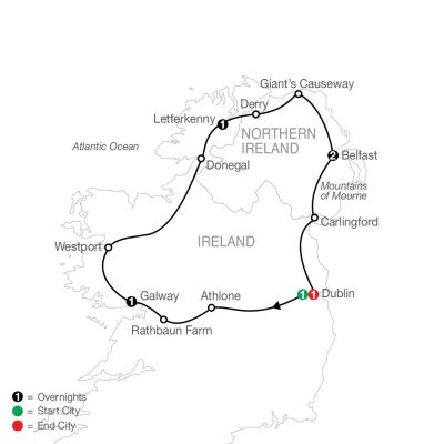 Map for North of Ireland Escape 2024 - 7 Day Tour from Dublin to Dublin
