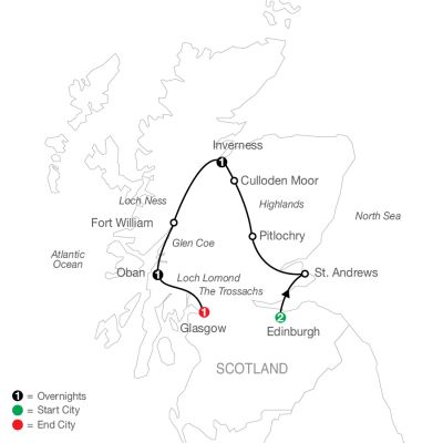Map for Scottish Highlands Escape 2024 - 6 Day Tour from Edinburgh to Glasgow