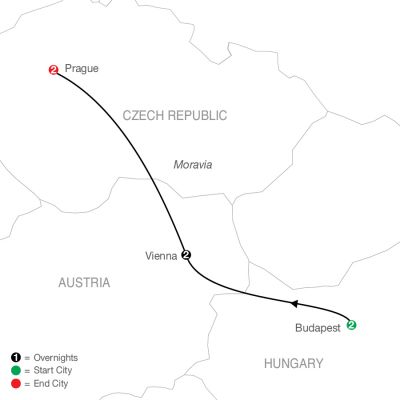 Map for Imperial Escape 2024 - 7 Day Tour from Budapest to Prague
