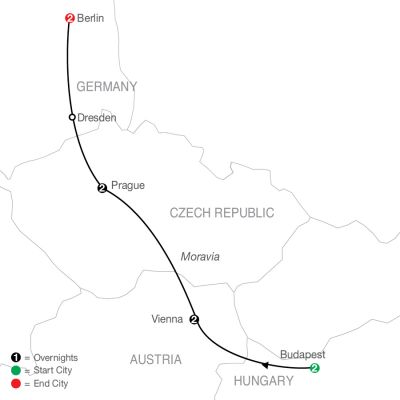 Map for Imperial Escape with Berlin 2024 - 9 Day Tour from Budapest to Berlin