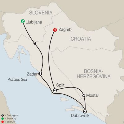 Map for Croatia & Albania Escape 2024 - 9 Day Tour from Zagreb to Tirana