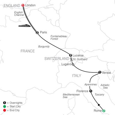 Map for European Escape with London 2024 - 10 Day Tour from Rome to London