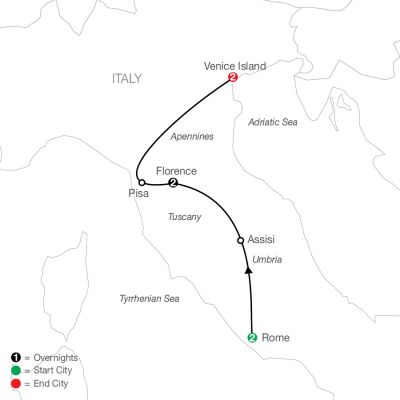 Map for Italian Escape 2024 - 7 Day Tour from Rome to Venice