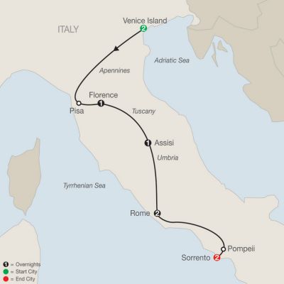 Map for Bella Italia Escape 2024 - 9 Day Tour from Venice to Sorrento