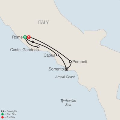 Map for Southern Italy Escape 2024 - 9 Day Tour from Naples to Alberobello Area