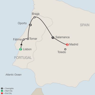 Map for Lisbon to Madrid Escape 2024 - 8 Day Tour from Lisbon to Madrid