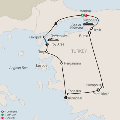 Map for Turkish Escape 2024 - 8 Day Tour from Istanbul to Istanbul