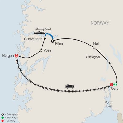 Map for Norwegian Fjords Escape with Northern Lights 2024 - 10 days from Oslo to Tromso