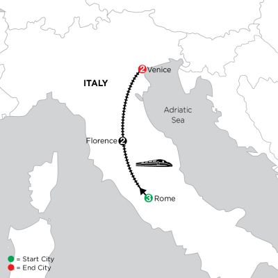 Map for Independent Rome, Florence & Venice City Stay 2024 - 8 Day Tour from Rome to Venice