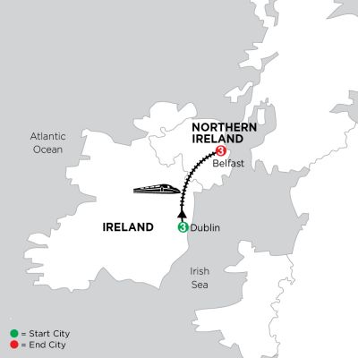Map for Independent Dublin & Belfast City Stay 2024 - 7 Day Tour from Dublin to Belfast