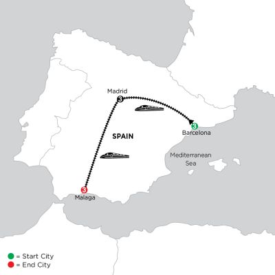 Map for Independent Barcelona, Madrid & Malaga City Stay 2024 - 10 Day Tour from Barcelona to Malaga