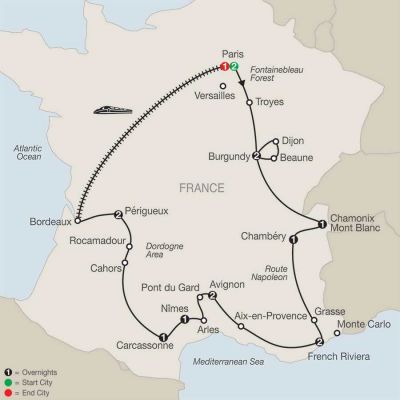 Map for French Rendez-vous 2024 - 11 days from Paris to Nice