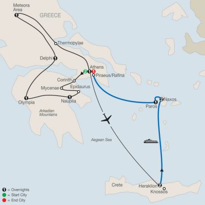 Map for Classical Greece Plus Greek Island Adventure 2024 - 14 days from Athens to Athens