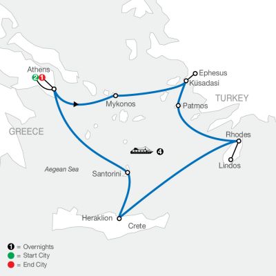 Map for Iconic Aegean with 4-Night Cruise 2024 - 8 days from Athens to Athens
