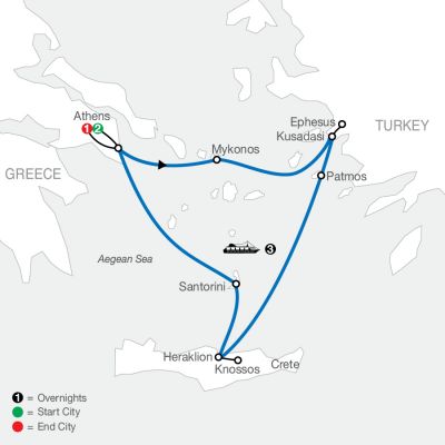 Map for Iconic Aegean with 3-Night Cruise 2024 - 7 days from Athens to Athens