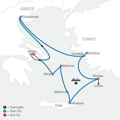 Map for Idyllic Aegean with 7-Night Cruise 2024 - 11 days from Athens to Athens