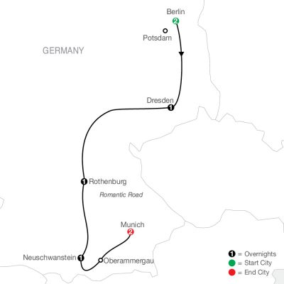 Map for German Vista 2024 - 8 days from Berlin to Munich
