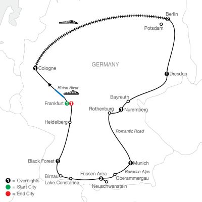 Map for German Highlights 2024 - 12 days from Frankfurt to Frankfurt