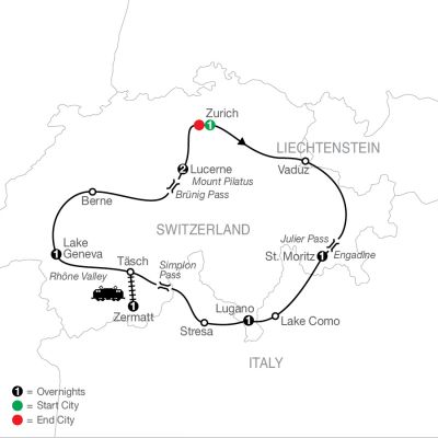 Map for The Best of Switzerland 2024 - 8 days from Zürich to Zürich