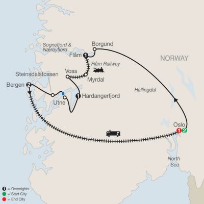 Map for Best of Norway with Oslo Extension 2024 - 8 days from Oslo to Oslo