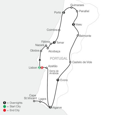 Map for Portugal in Depth 2024 - 11 days from Lisbon to Lisbon