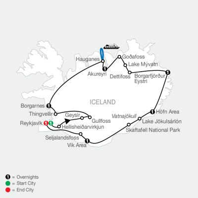 Map for Iceland Adventure 2024 - 8 days from Reykjavik to Reykjavik