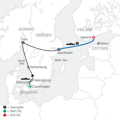 Map for Northern Capitals 2024 - 10 days from Copenhagen to Helsinki