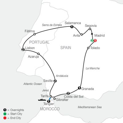Map for Iberian Discovery & Morocco 2024 - 13 days from Madrid to Madrid