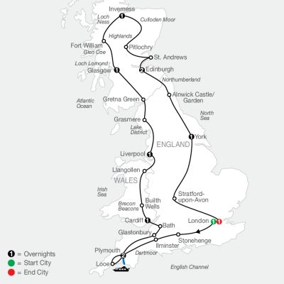 Map for Essential Britain 2025 - 12 Day Tour from London to London