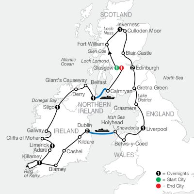 Map for Celtic Highlights 2025 - 13 Day Tour from Glasgow to Glasgow