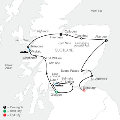 Map for Bonnie Scotland 2025 - 7 Day Tour from Glasgow to Edinburgh