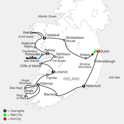 Map for Emerald Isle 2025 - 10 Day Tour from Dublin to Dublin