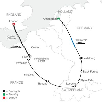 Map for European Sampler with London 2025 - 11 days from Amsterdam to London