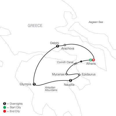 Map for Greek Escape 2025 - 7 days from Athens to Athens