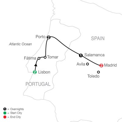 Map for Lisbon to Madrid Escape 2025 - 8 Day Tour from Lisbon to Madrid