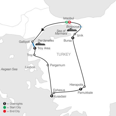 Map for Turkish Escape 2025 - 8 Day Tour from Istanbul to Istanbul