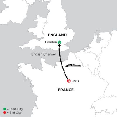 Map for Independent London & Paris City Stay 2025 - 7 Day Tour from London to Paris